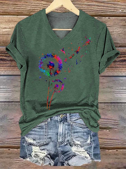 Women's Dandelion Be Kind V-neck Casual T-Shirt