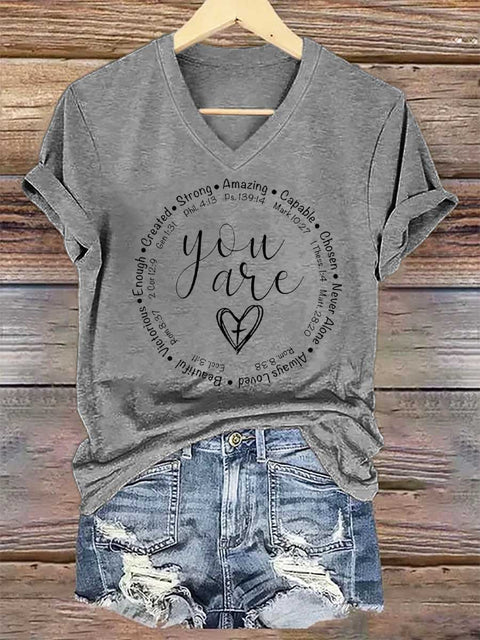 Women's You Are Inspiration Bible Verse V-neck Casual T-Shirt