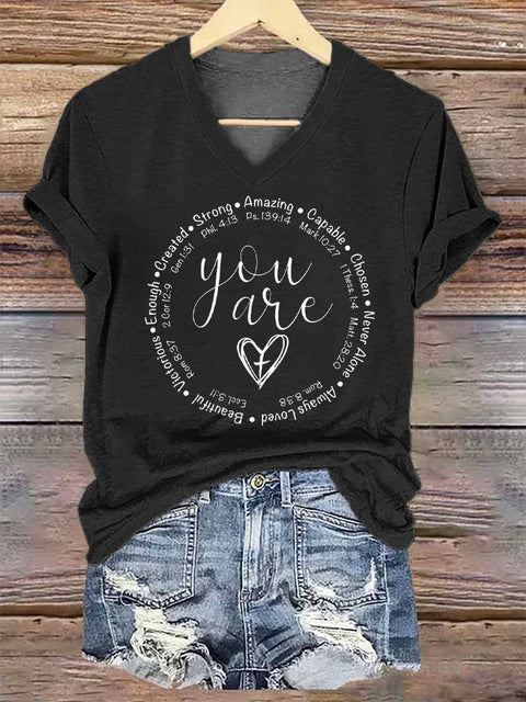 Women's You Are Inspiration Bible Verse V-neck Casual T-Shirt