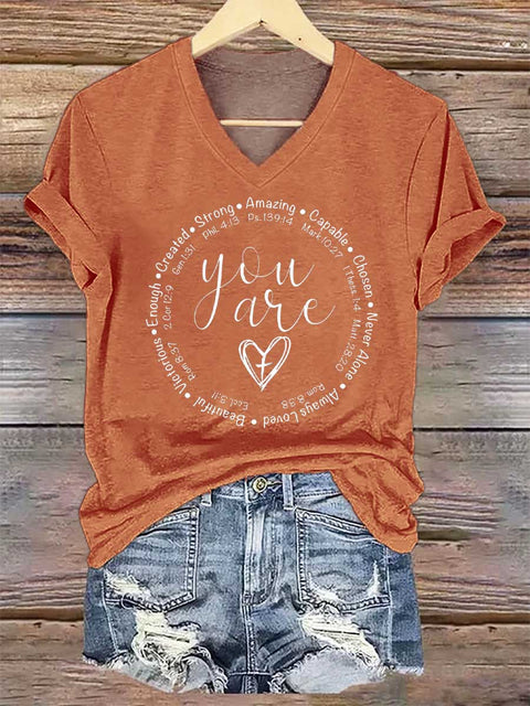 Women's You Are Inspiration Bible Verse V-neck Casual T-Shirt