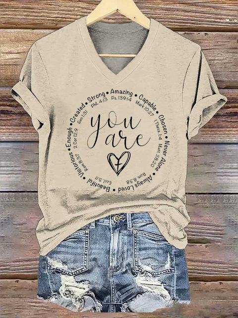Women's You Are Inspiration Bible Verse V-neck Casual T-Shirt