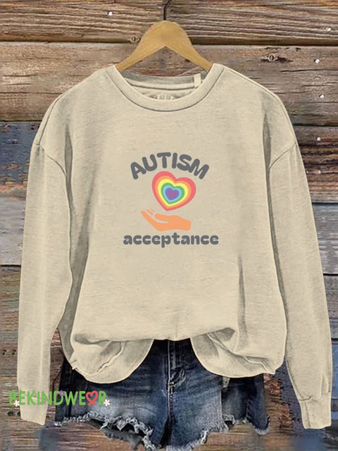 Autism Acceptance Printed Casual Sweatshirt Beige / S