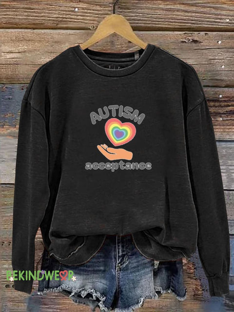 Autism Acceptance Printed Casual Sweatshirt Black / S