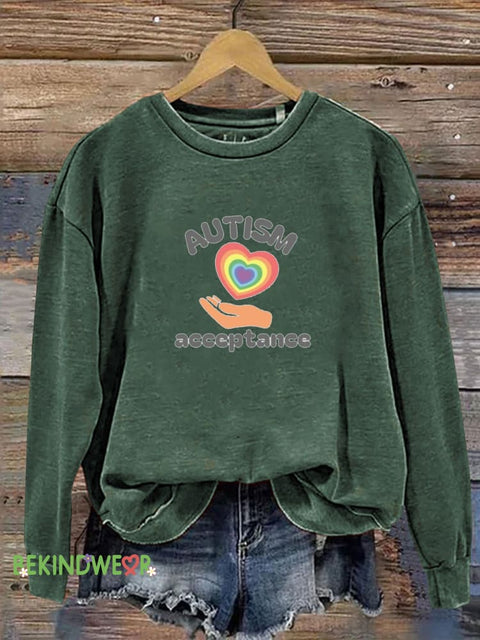 Autism Acceptance Printed Casual Sweatshirt Green / S
