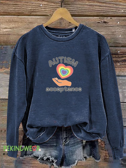 Autism Acceptance Printed Casual Sweatshirt NavyBlue / S