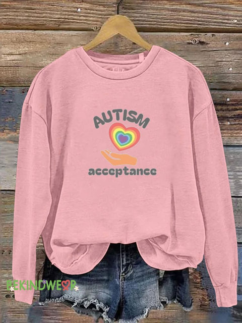 Autism Acceptance Printed Casual Sweatshirt Pink / S