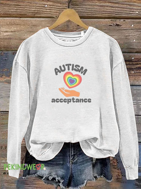 Autism Acceptance Printed Casual Sweatshirt White / S