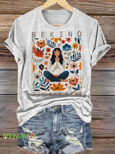Be Kind To Your Mind Girl’s Prayer Print Casual Crew Neck Short Sleeve T-Shirt Multicolor / S
