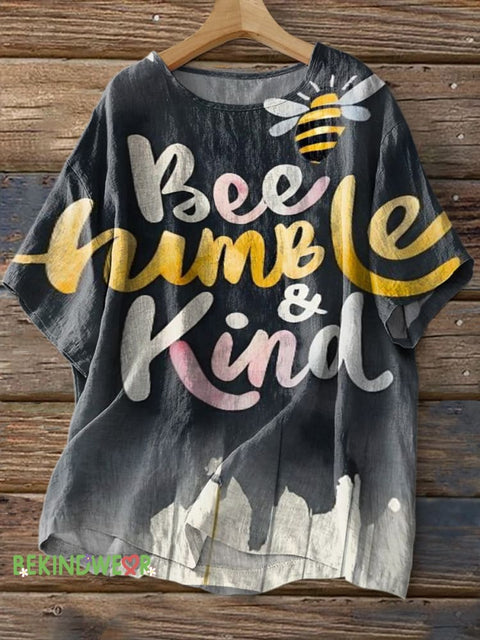 Bee Humble & Kind Print Casual Cotton Linen Shirt Multicolor / S