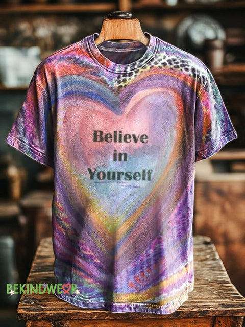 Believe In Yourself Love Print Casual Round Neck Short Sleeve T-Shirt Multicolor / S