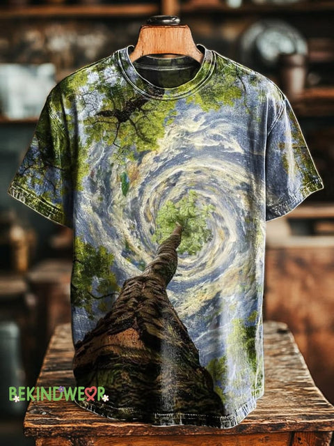 Big Tree Natural Healing Spiritual Health Print Casual Round Neck Short Sleeve T-Shirt Multicolor / S
