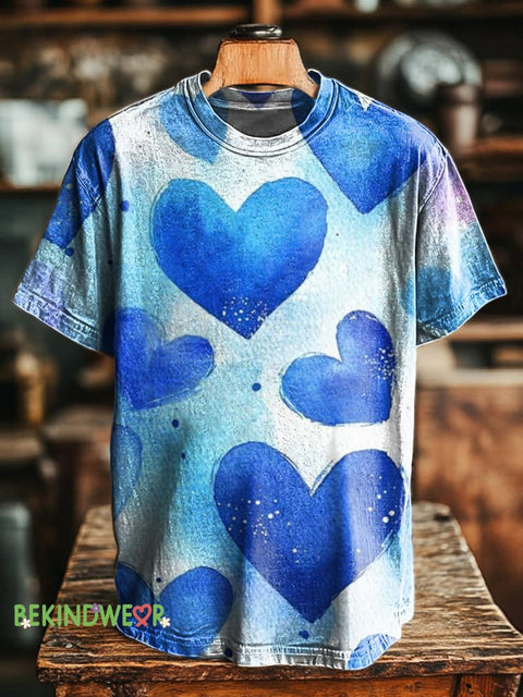 Blue Swoosh Love Print Casual Round Neck Short Sleeve T-Shirt Multicolor / S