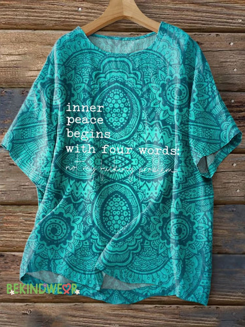 Bohemian Floral Print Casual Cotton Linen Shirt Multicolor / S