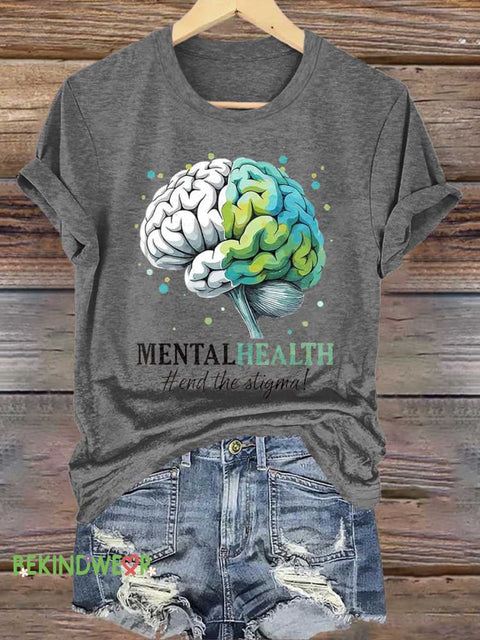 Brain Mental Health Awareness T-shirt Grey / S