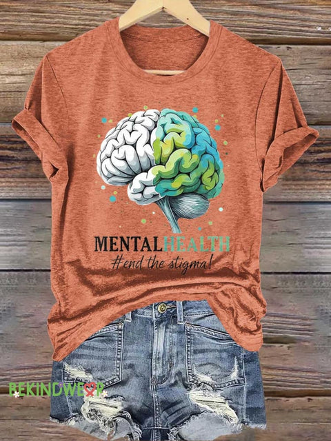 Brain Mental Health Awareness T-shirt Orange / S
