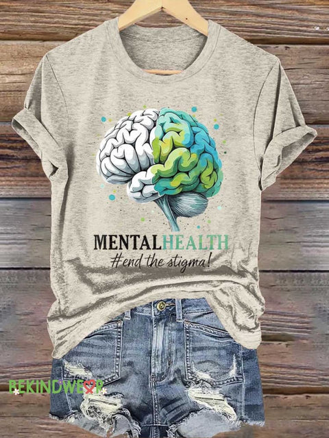 Brain Mental Health Awareness T-shirt Sand / S