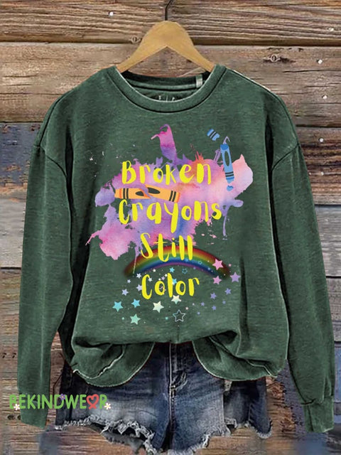 Broken Crayons Still Color Casual Sweatshirt Green / S