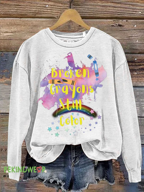 Broken Crayons Still Color Casual Sweatshirt White / S