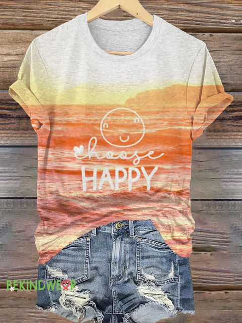 Choose Happy Printed Casual Crew Neck Short Sleeve T-Shirt Multicolor / S