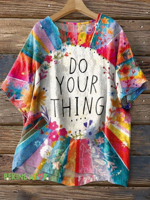 Do Your Thing Printed Casual Cotton Linen Shirt Multicolor / S