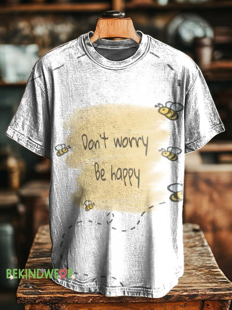 Don’t Worry Be Happy Bee Print Casual Crew Neck Short Sleeve T-Shirt Multicolor / S