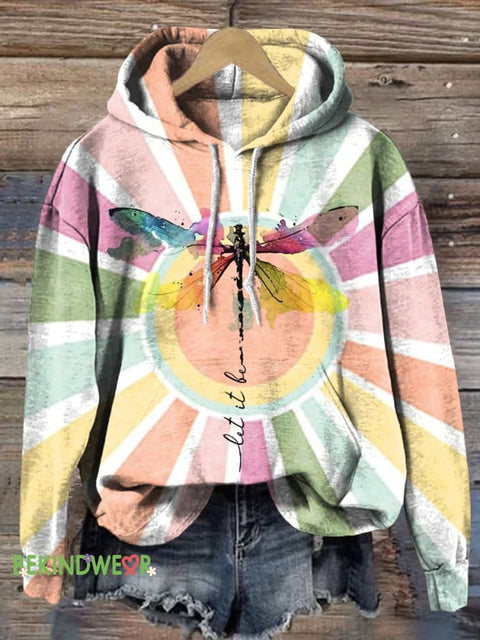 Dragonfly Let It Be Printed Casual Hoodie Multicolor / S