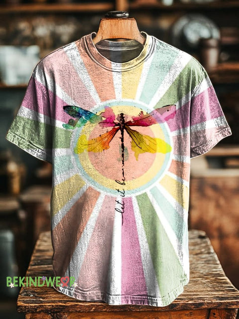 Dragonfly Let It Be Printed Casual Round Neck Short Sleeve T-Shirt Multicolor / S