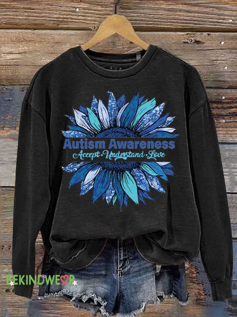Floral Accept Understand Love Autism Awareness Casual Sweatshirt Black / S