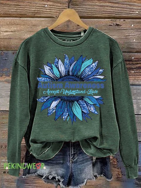Floral Accept Understand Love Autism Awareness Casual Sweatshirt Green / S