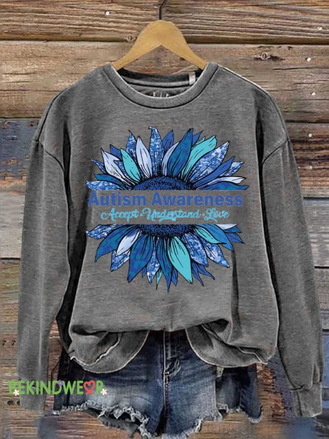 Floral Accept Understand Love Autism Awareness Casual Sweatshirt Grey / S