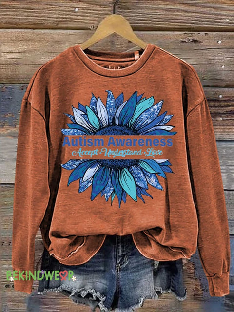 Floral Accept Understand Love Autism Awareness Casual Sweatshirt Orange / S