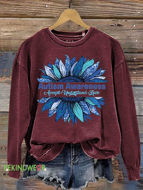 Floral Accept Understand Love Autism Awareness Casual Sweatshirt Red / S