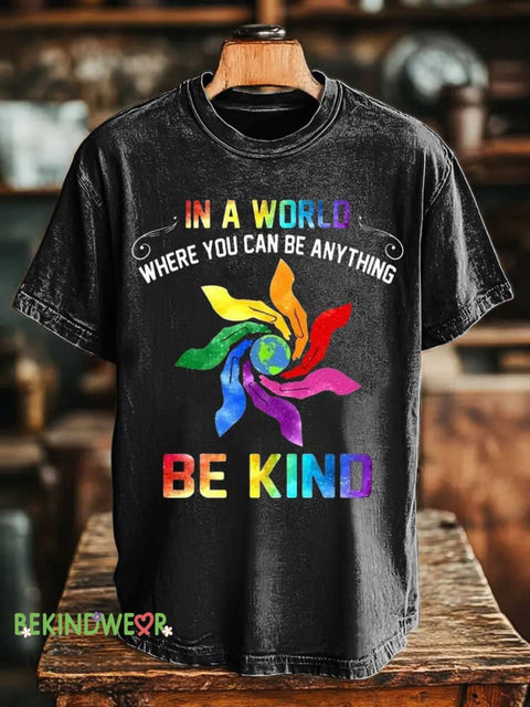 IN A WORLD WHERE YOU CAN BE ANYTHING BE KIND Rainbow T-shirt Black / S