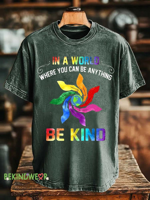 IN A WORLD WHERE YOU CAN BE ANYTHING BE KIND Rainbow T-shirt Green / S