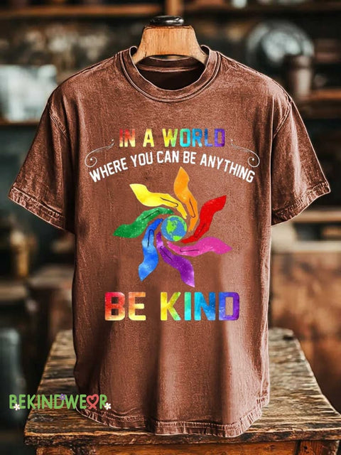 IN A WORLD WHERE YOU CAN BE ANYTHING BE KIND Rainbow T-shirt Orange / S
