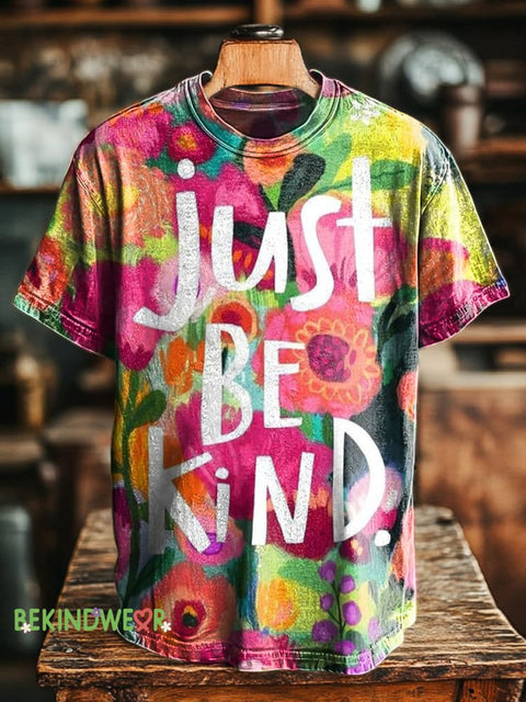 Just Be Kind Printed Casual Crew Neck Short Sleeve T-Shirt Multicolor / S