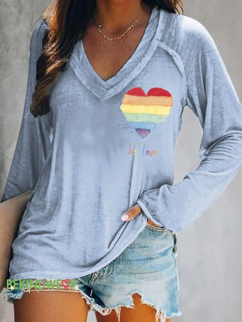 Just Love Printed Casual V-Neck Long Sleeve Top Multicolor / S
