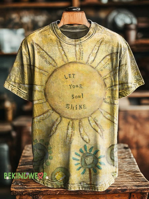 Let Your Soul Shine Printed Casual Round Neck Short Sleeve T-Shirt Multicolor / S