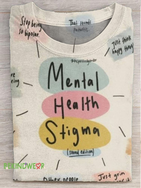 Mental Health Stigma Printed Casual Crew Neck Short Sleeve T-Shirt Multicolor / S