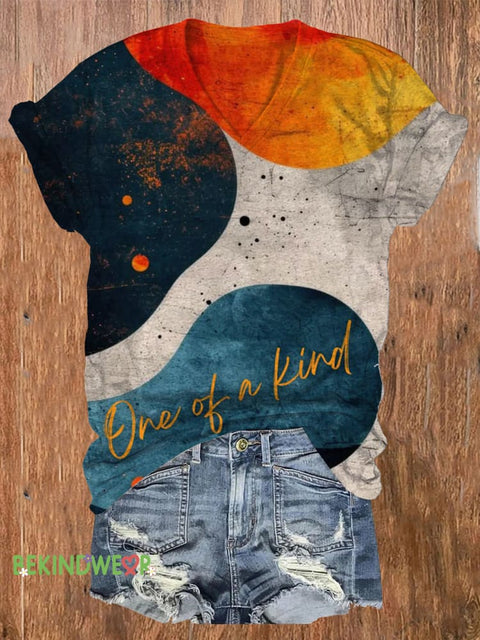 Only Of A Kind Printed Casual V-Neck Short Sleeve T-Shirt Multicolor / S