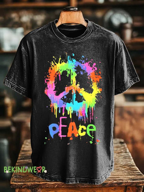 Peace Sign Love and Peace T-shirt Black / S