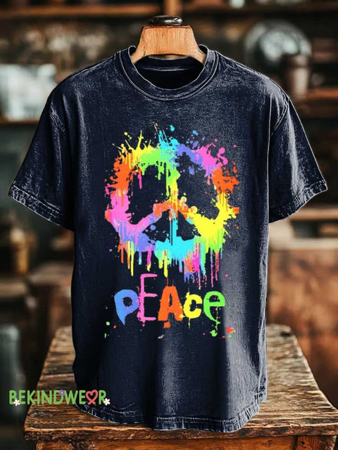 Peace Sign Love and Peace T-shirt Blue / S