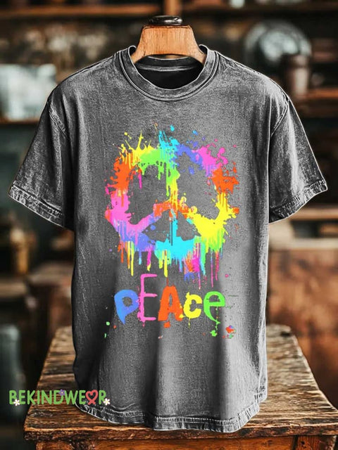 Peace Sign Love and Peace T-shirt Grey / S