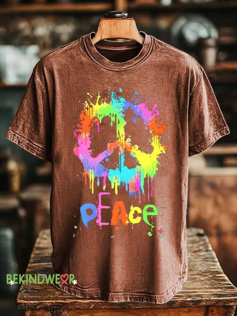 Peace Sign Love and Peace T-shirt Orange / S