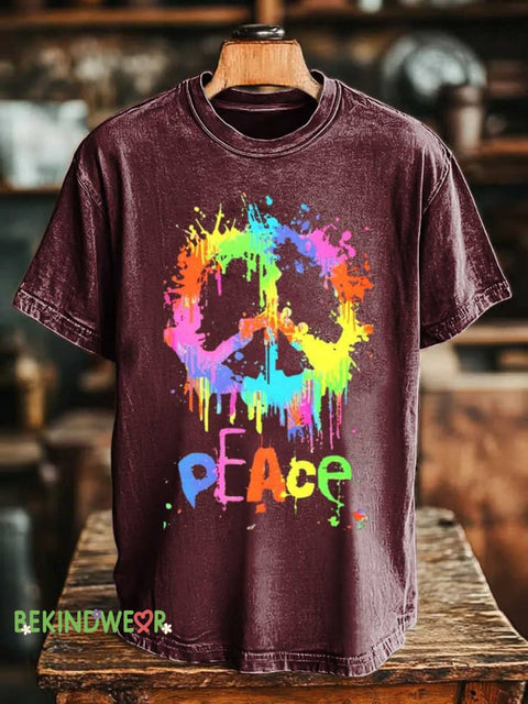 Peace Sign Love and Peace T-shirt Red / S