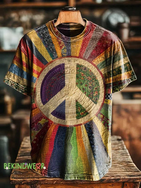 Retro Hippie Flower Peace Sign Love and Peace T-shirt Multicolor / S