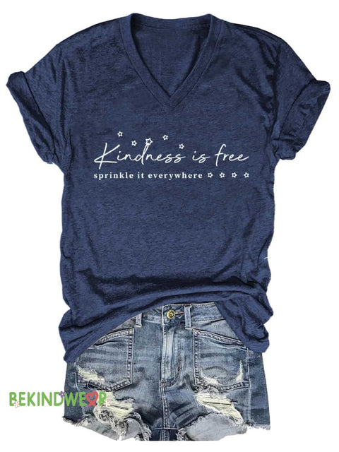 Women’s Kindness Is Free Sprinkle It Everywhere V-neck Casual T-Shirt Blue / S