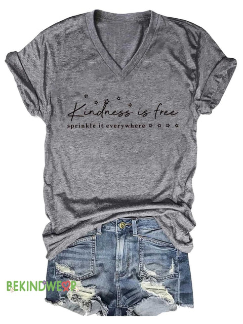 Women’s Kindness Is Free Sprinkle It Everywhere V-neck Casual T-Shirt Grey / S