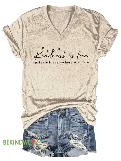 Women’s Kindness Is Free Sprinkle It Everywhere V-neck Casual T-Shirt Sand / S