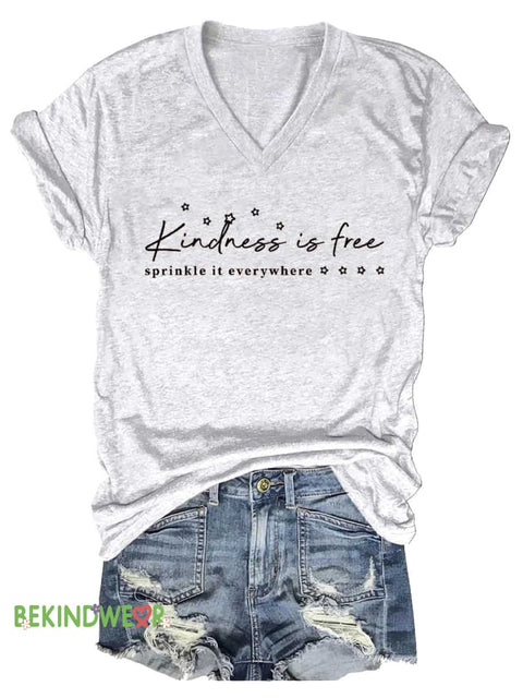 Women’s Kindness Is Free Sprinkle It Everywhere V-neck Casual T-Shirt White / S